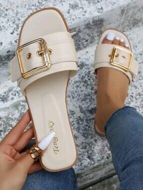 BUCKLE Slide Slip-On Mules Flat Sandals NWT